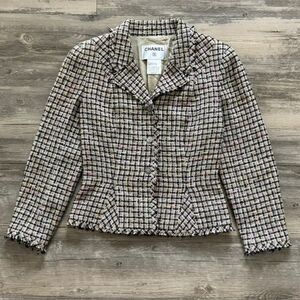 Vintage Chanel 2003 Tweed Blazer Jacket Size 42 Rare Designer Luxury